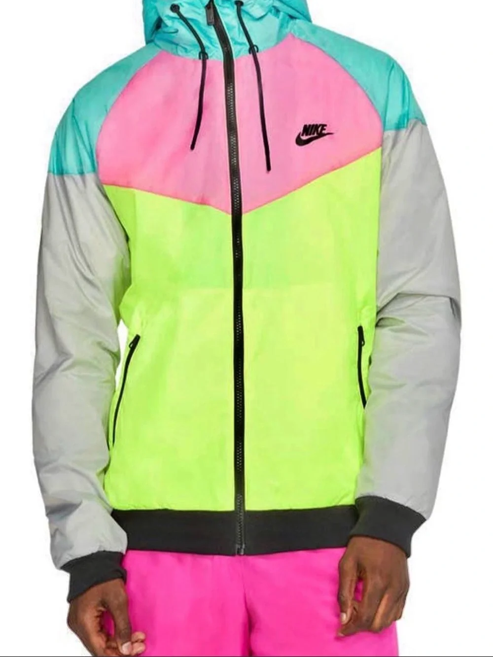 Nike men’s Heritage Windrunner Men's zip breaker Jacket neon yellow pink Sz L